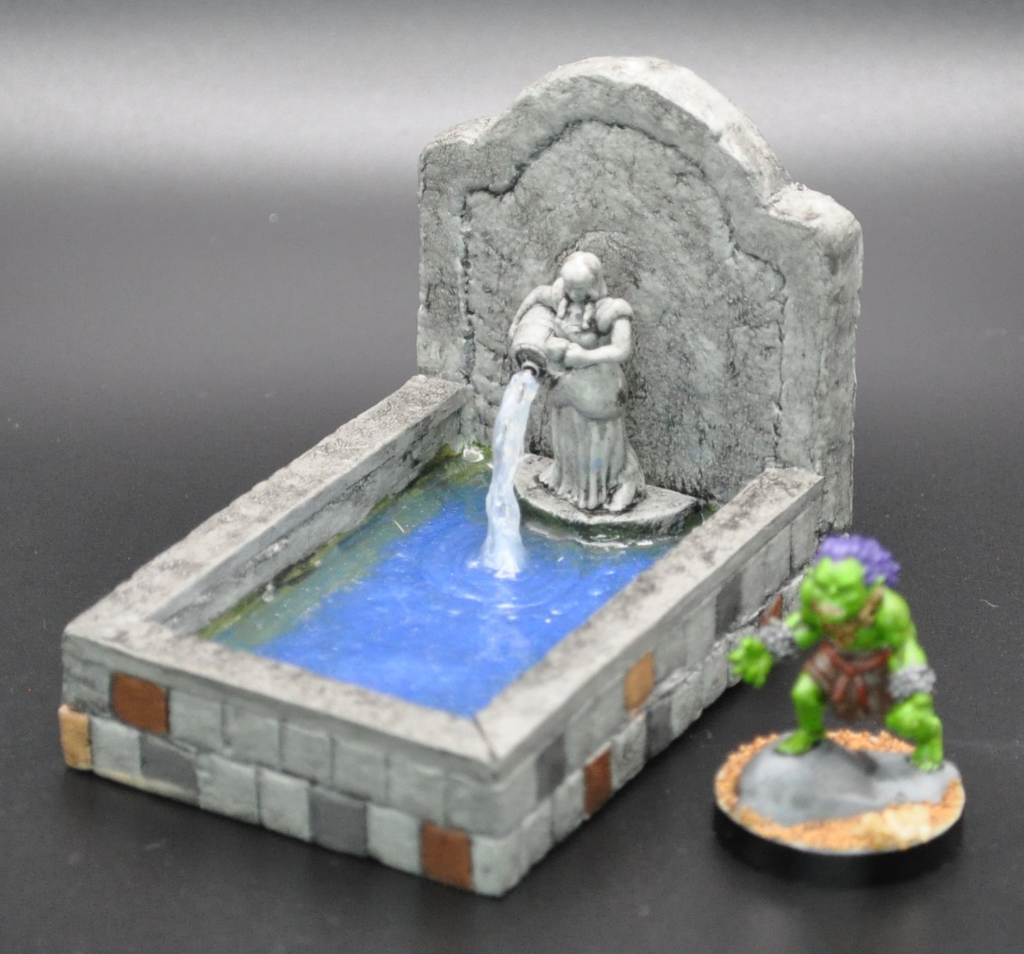 Fountain, Rectangular Basin, Stone, Statue, Pouring, Large