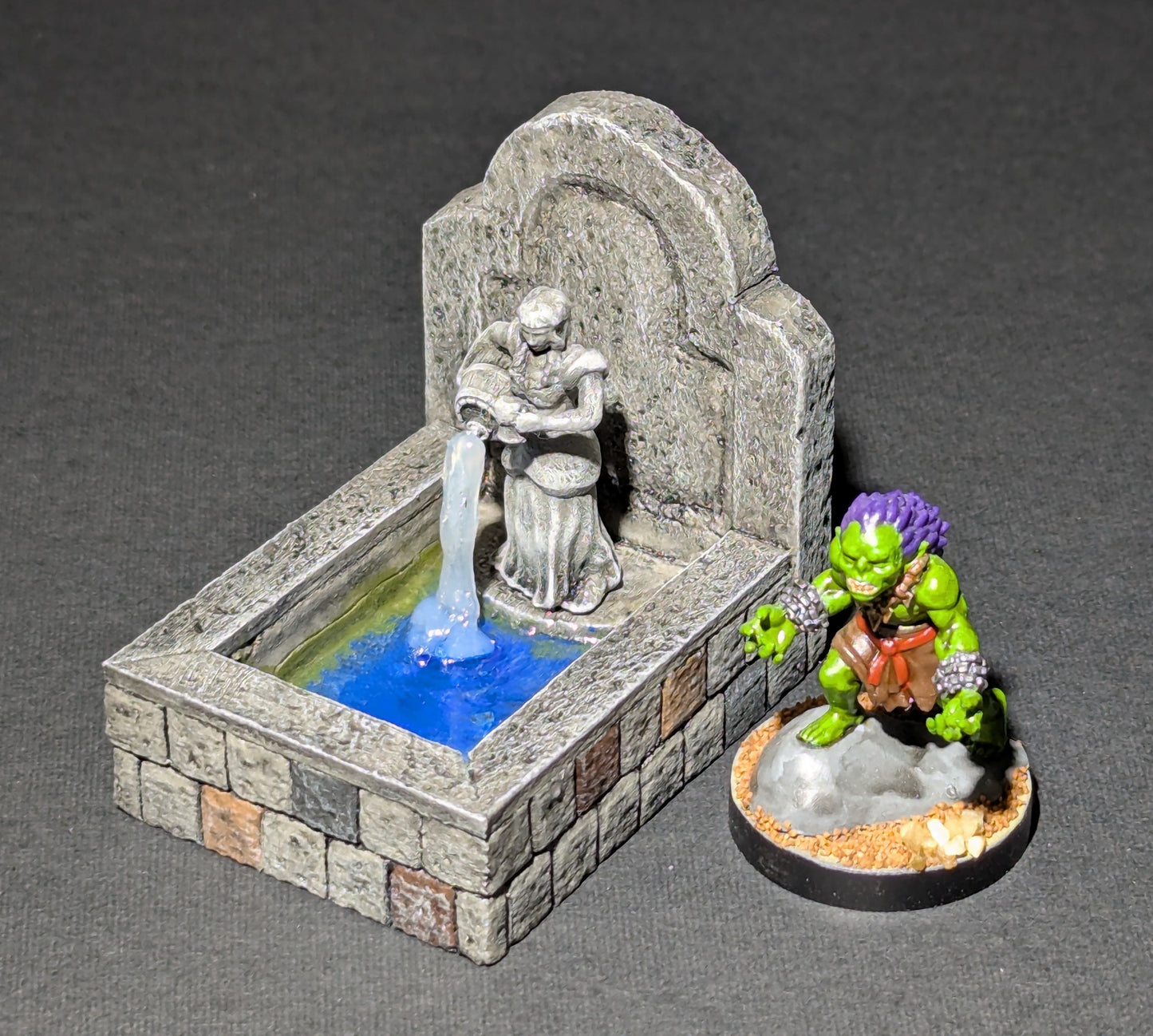 Fountain, Rectangular Basin, Stone, Statue, Pouring, Small